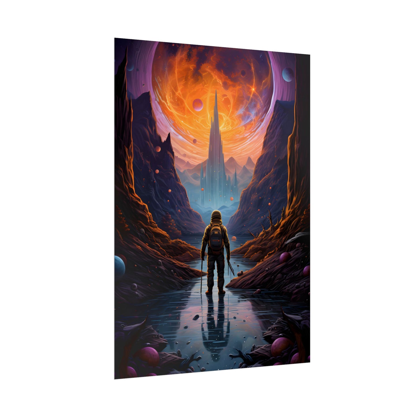 Futuristic Explorer in Wilderness: Sci-Fi Artwork - Poster