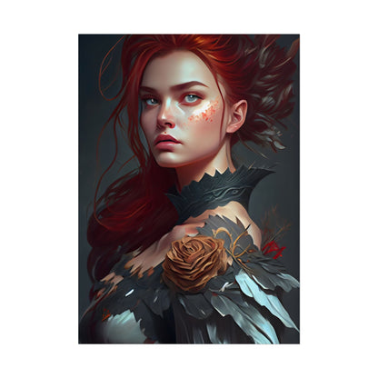 Stunning Redhead in Formal Dress: Elegant Portrait - Poster