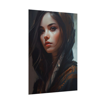 Dark Hair Woman: Colorful Portrait Digital Artwork - Poster