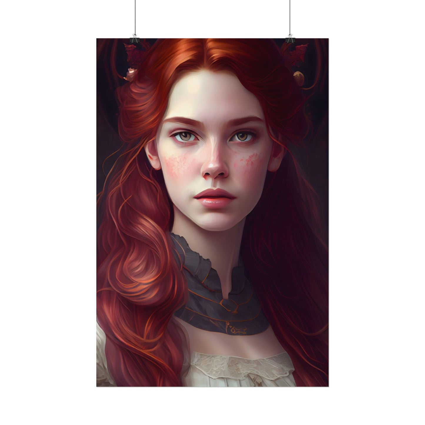 Beautiful Redhead Female Portrait: Classic Timeless Artwork - Poster