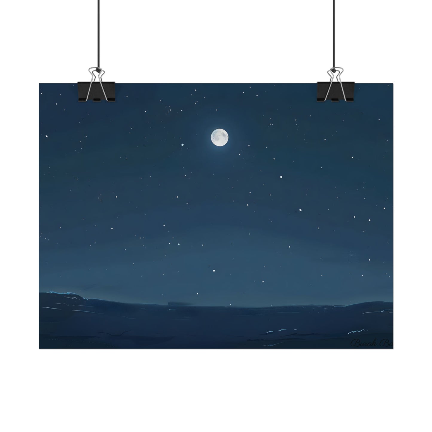 Starry Night Sky: Minimalist Beauty in Blue - Poster