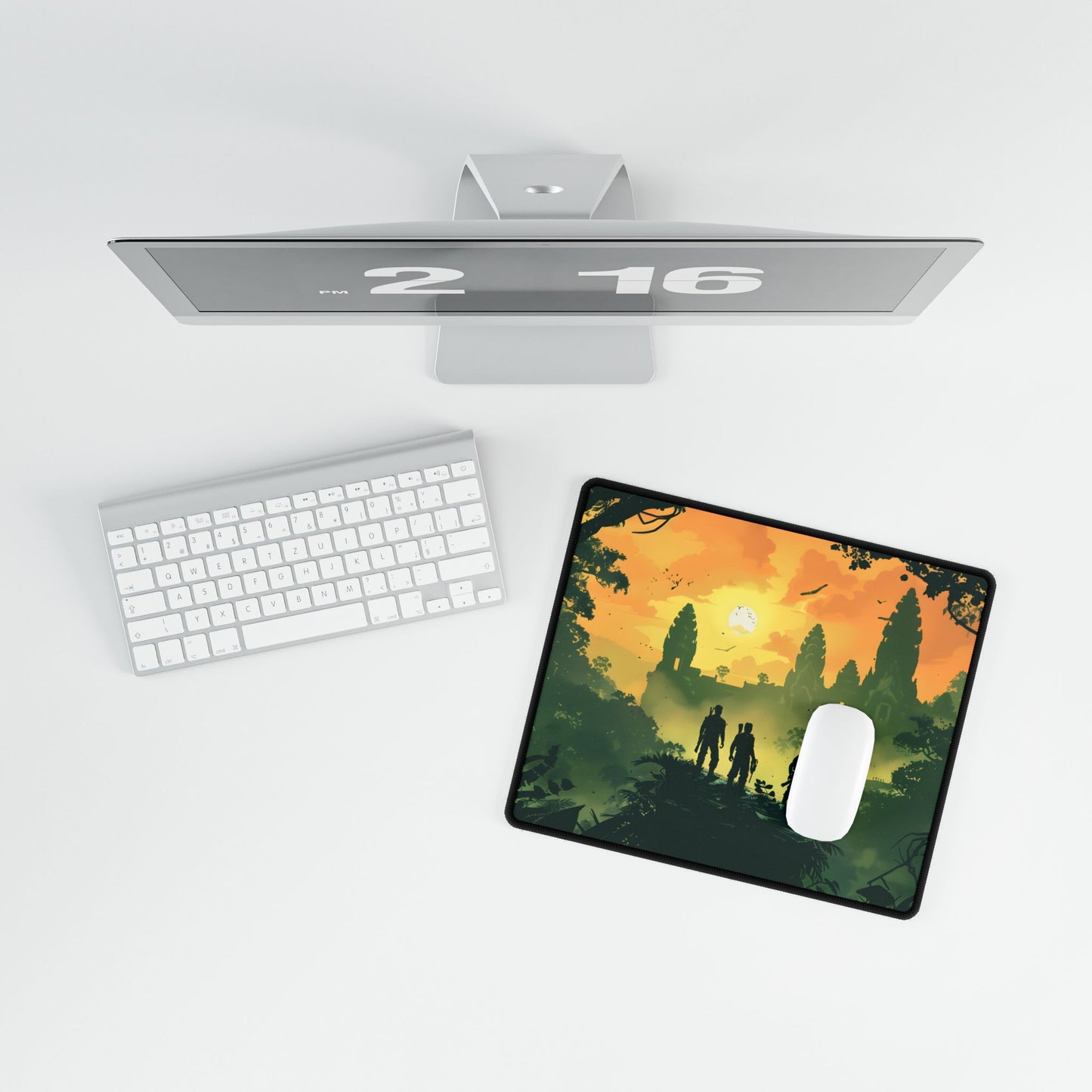 Timeless Grayscale: A Duo's Bond - Desk Mat