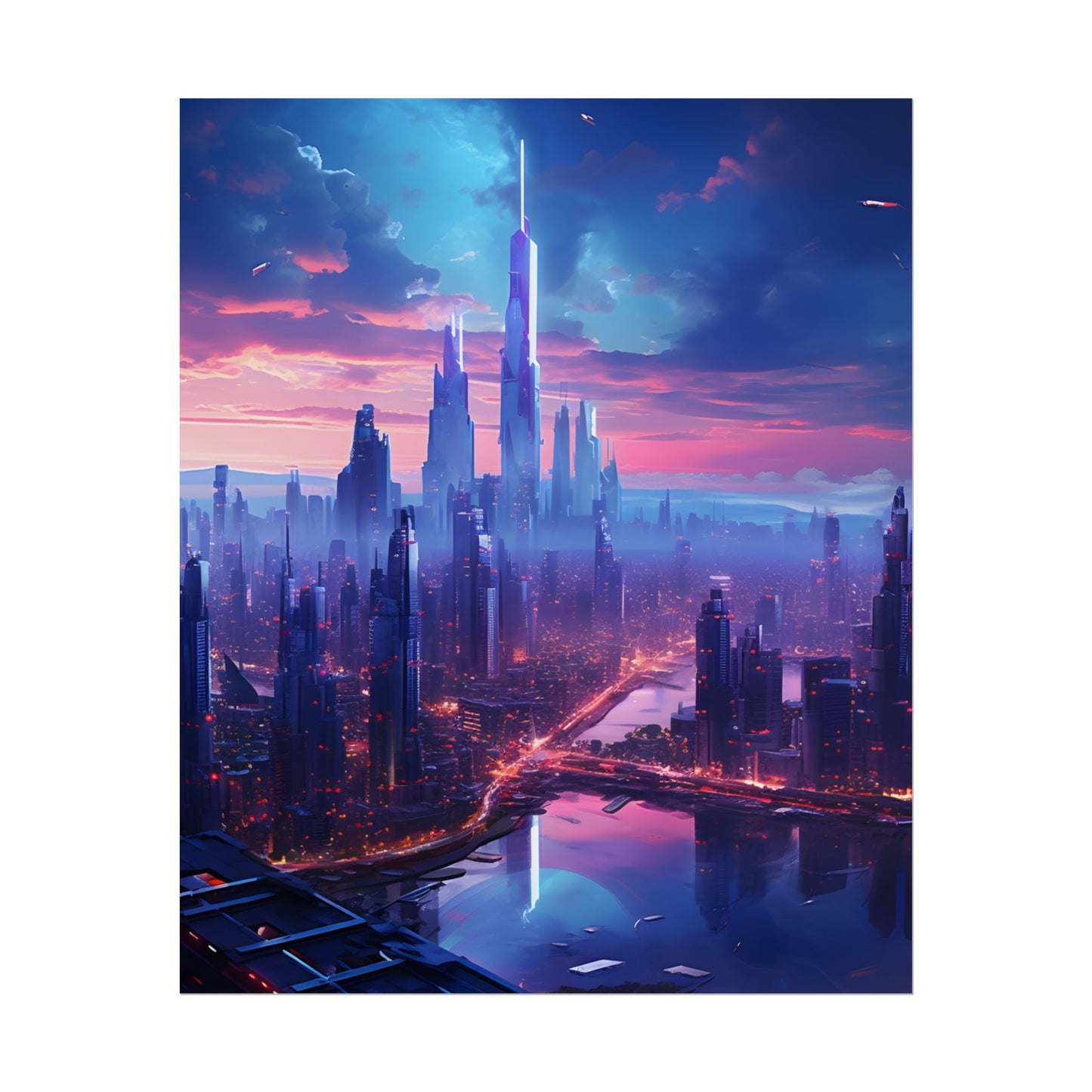 Cyberpunk Dystopia: Futuristic Cityscape Digital Art - Poster
