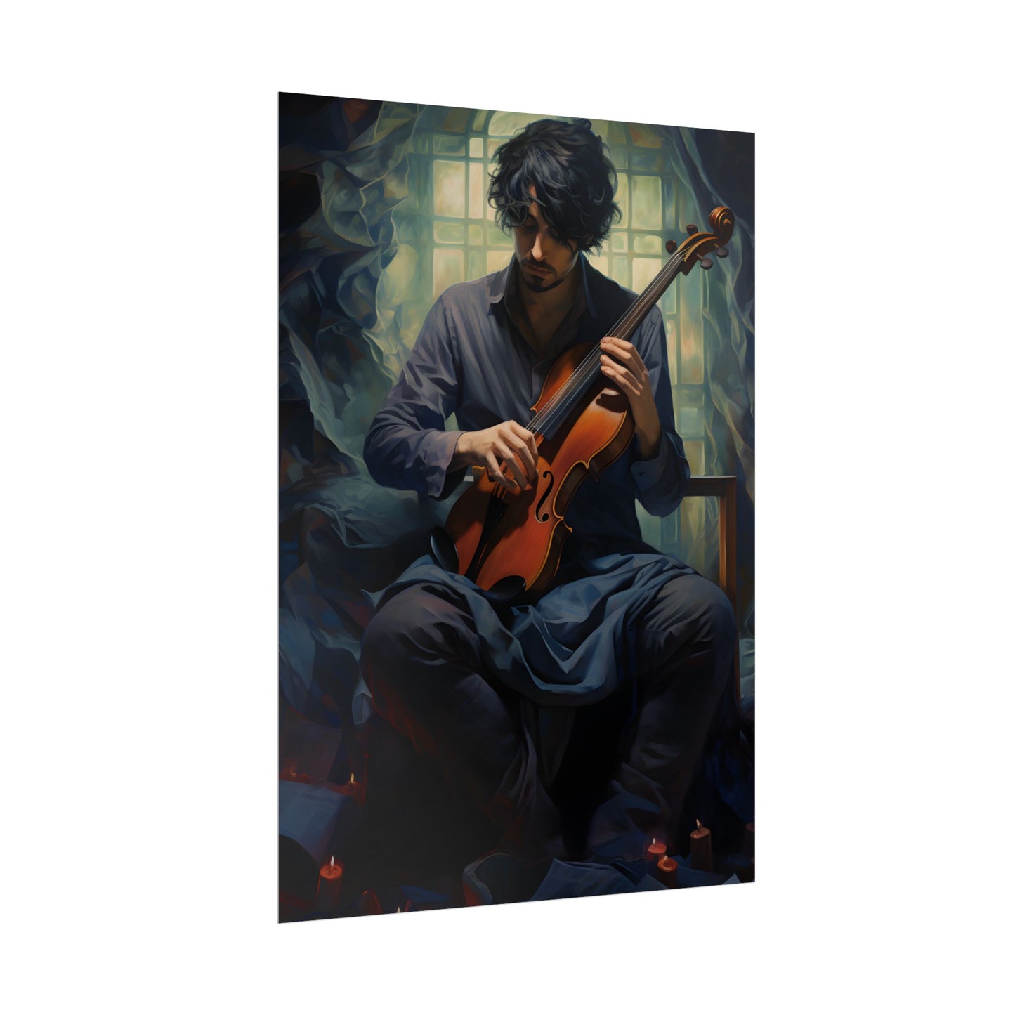 Mysterious Musician: Intimate Guitar Portrait - Poster