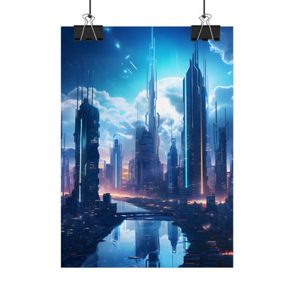 Dark Future Cityscape: Cyberpunk Dystopia Neon Artwork - Poster