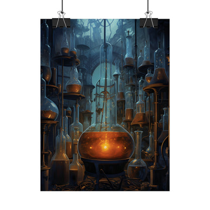 Scientific Discovery: Mysterious Laboratory Scene with Beaker and Whiteboard - Poster
