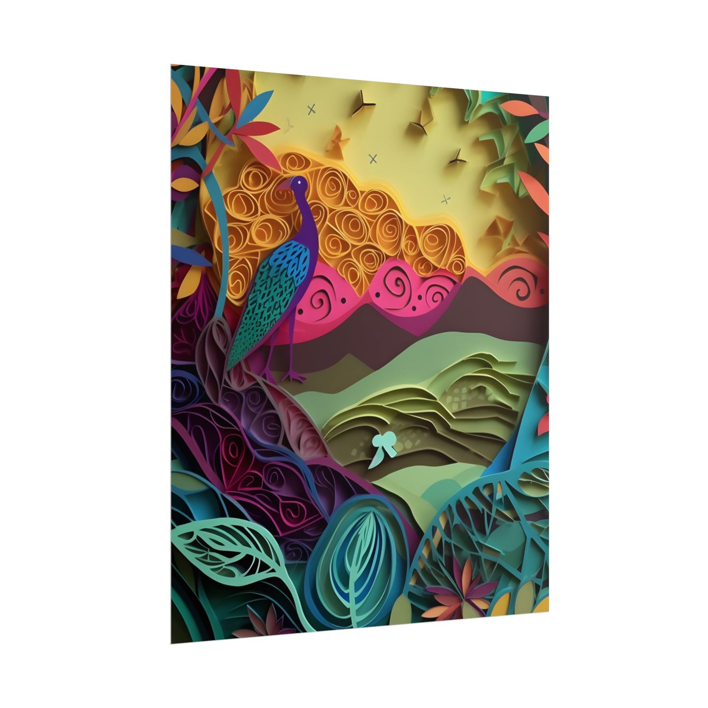 Vibrant Indian Quilling Art: Traditional Landscape Decoration - Poster