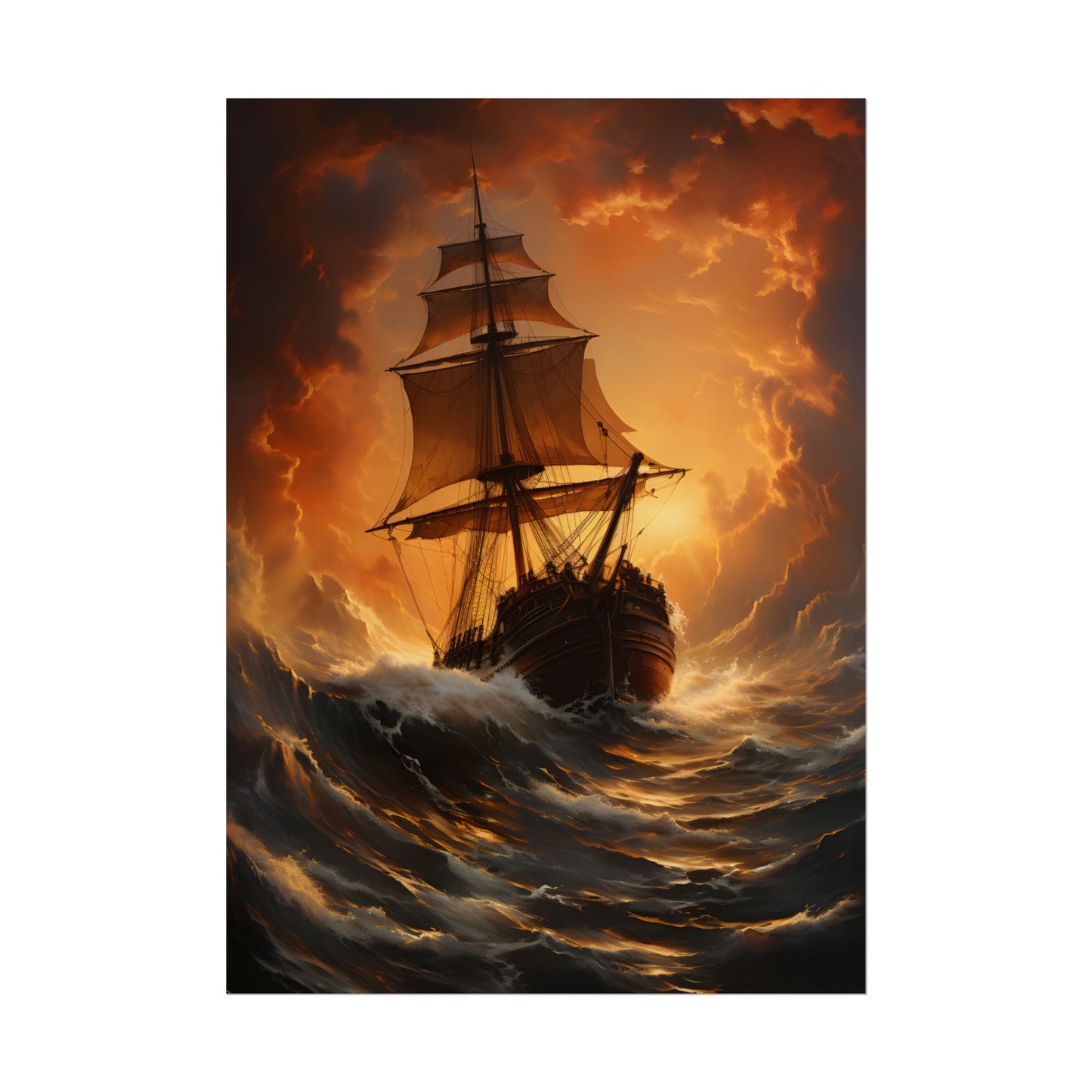 Majestic Storm Ship: Oil Painting Masterpiece - Poster