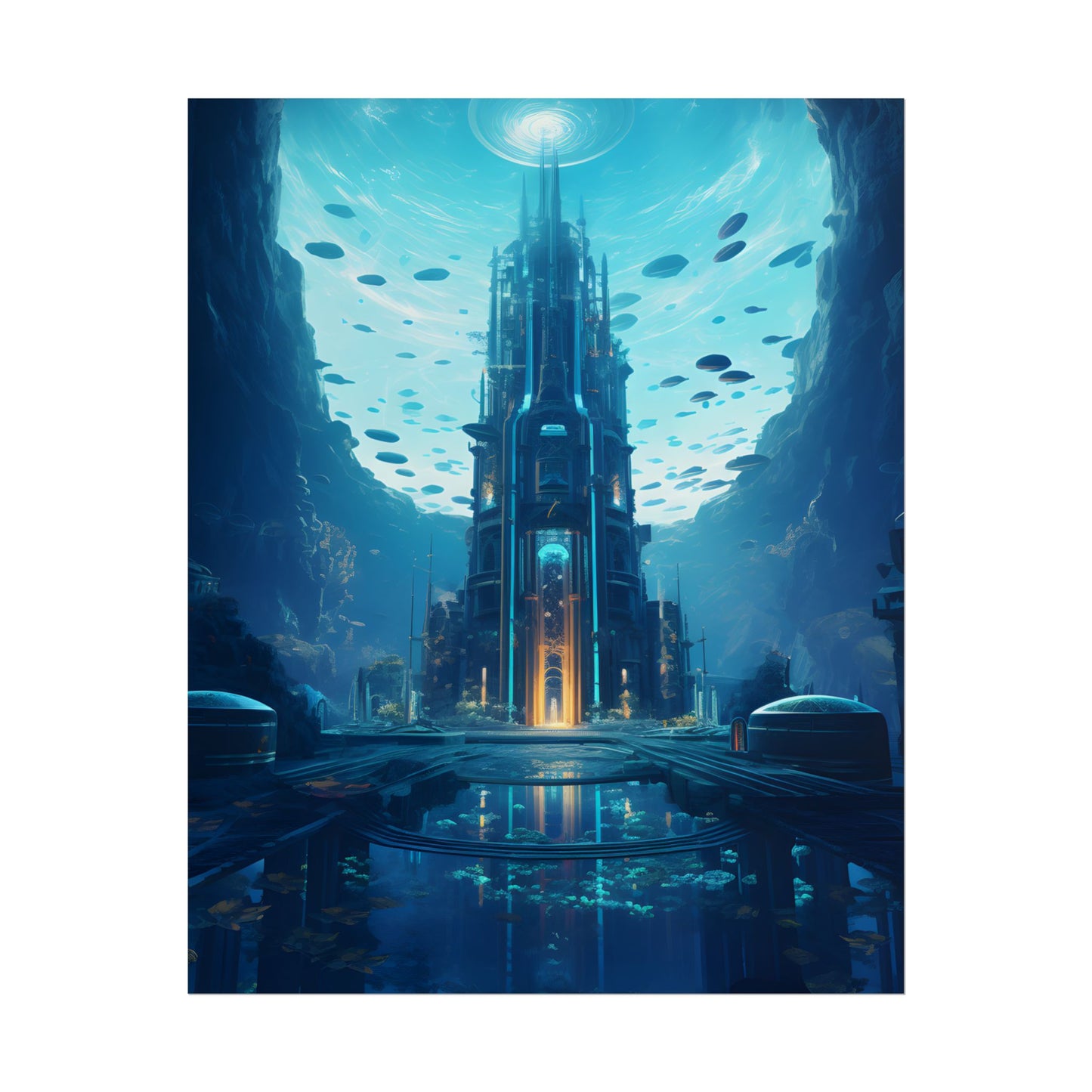 Dive into the Future: Submerged Metropol Underwater Cityscape - Poster