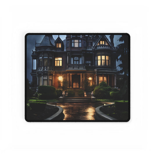 Haunted Victorian Mansion: Spooky Stormy Night Art - Desk Mat