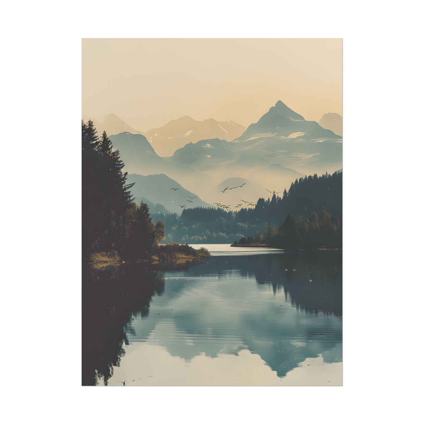 Serene Mountain Lake Aerial: Birds Eye View Artwork - Poster