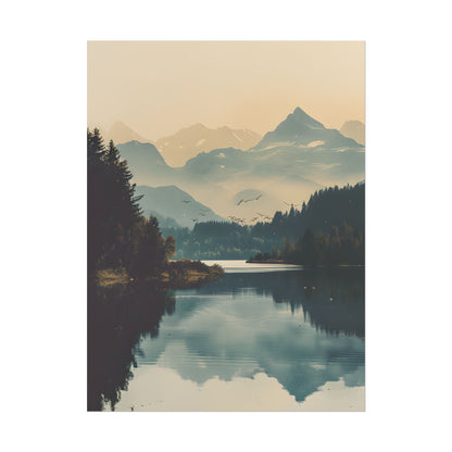 Serene Mountain Lake Aerial: Birds Eye View Artwork - Poster