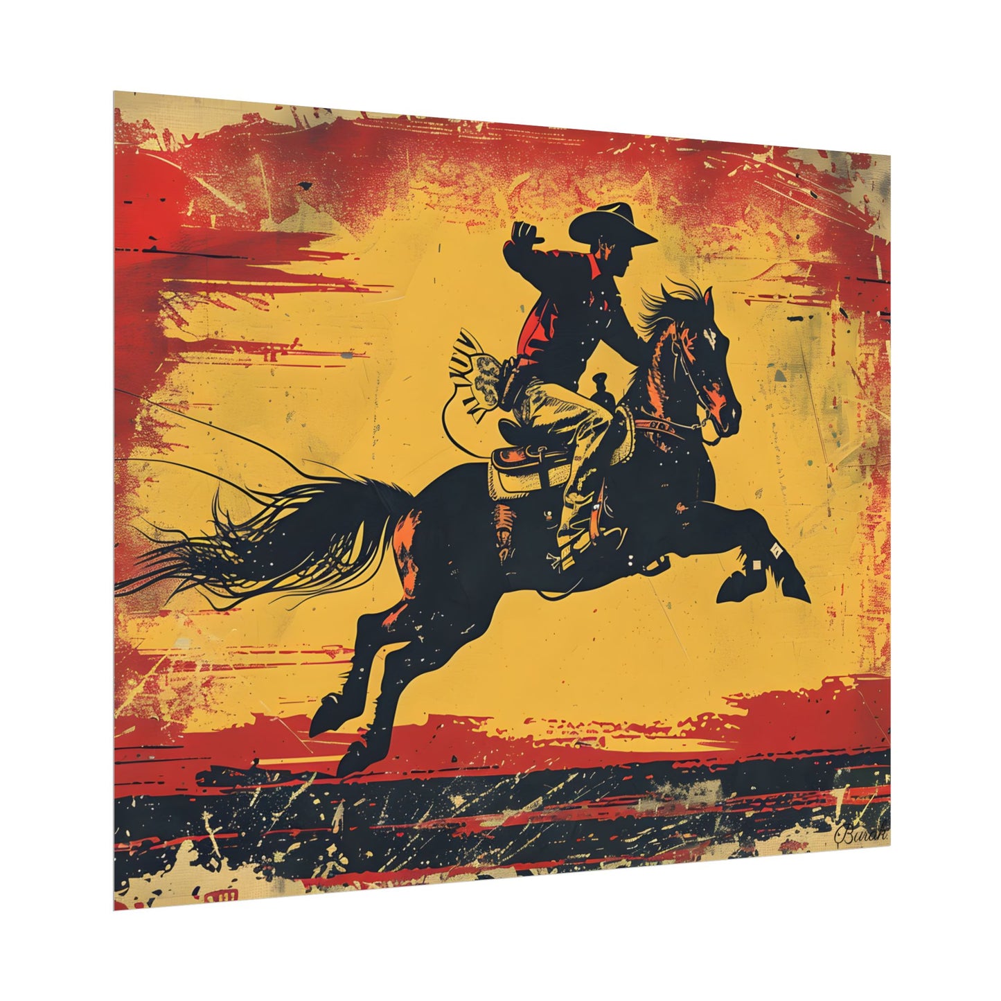 Retro Rodeo Action: Cowboy Riding Bucking Bronc - Poster