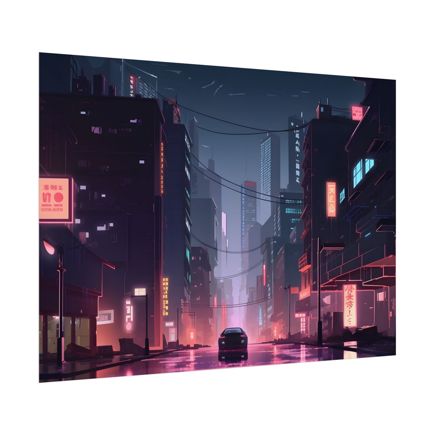 Cyberpunk Night: Melancholic Urban Landscape Artwork - Poster