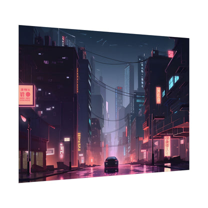Cyberpunk Night: Melancholic Urban Landscape Artwork - Poster