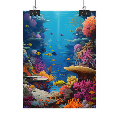Vibrant Coral Reef Sanctuary: Tropical Marine Life Art - Poster