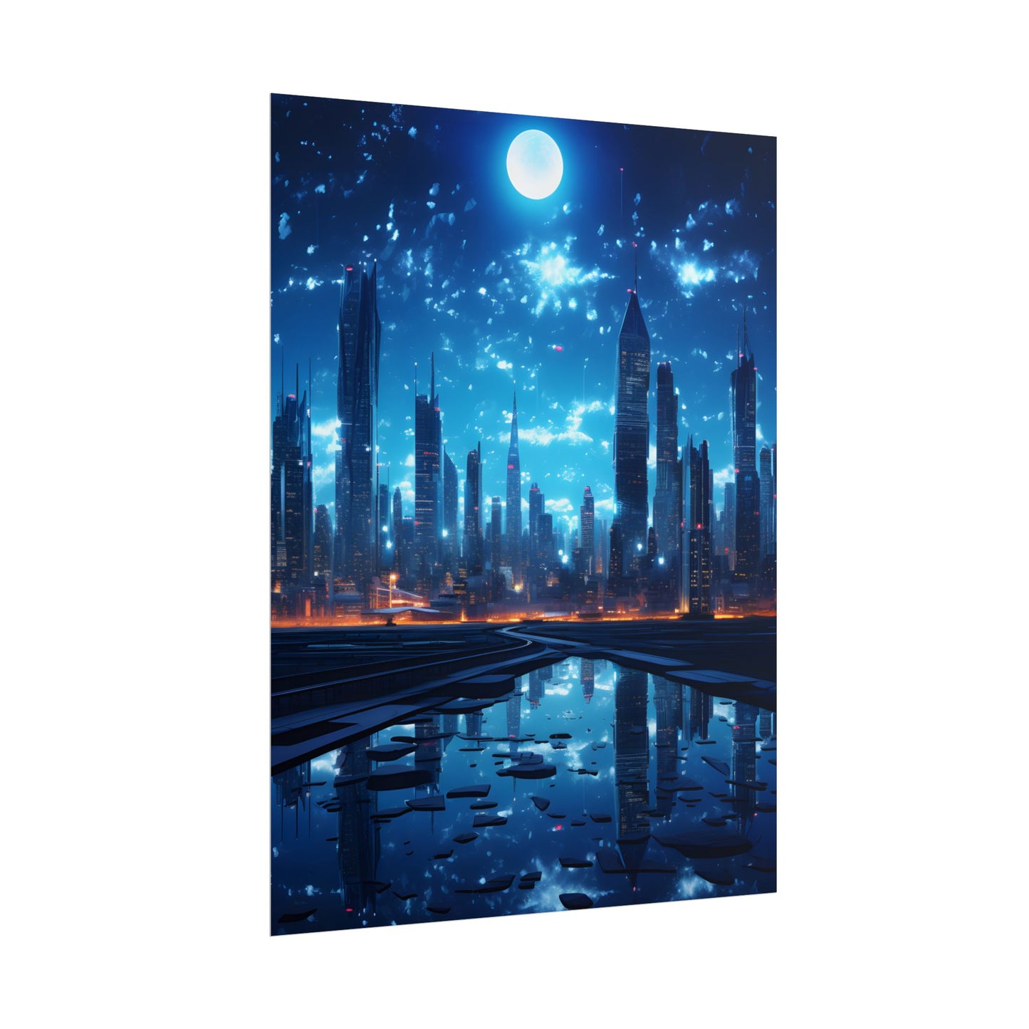 Cyberpunk Night: Quiet Cityscape Digital Art - Poster