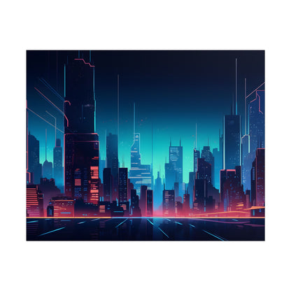 Melancholic Night Cyberpunk Cityscape: Neon Dreams Digital Art - Poster