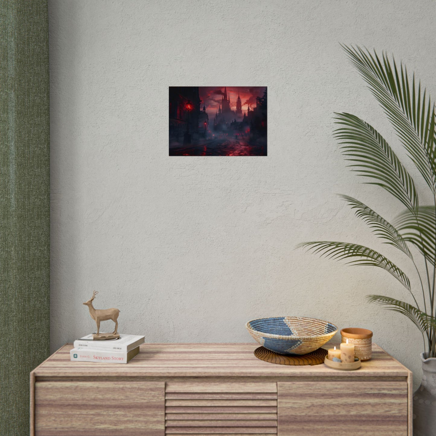 Gothic City Dusk: Pointed Arches and Misty Atmosphere - Poster