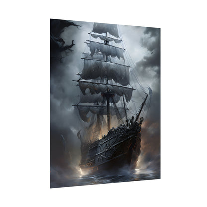 Ghostly Pirate Sails: Abandoned Ship at Sea - Poster