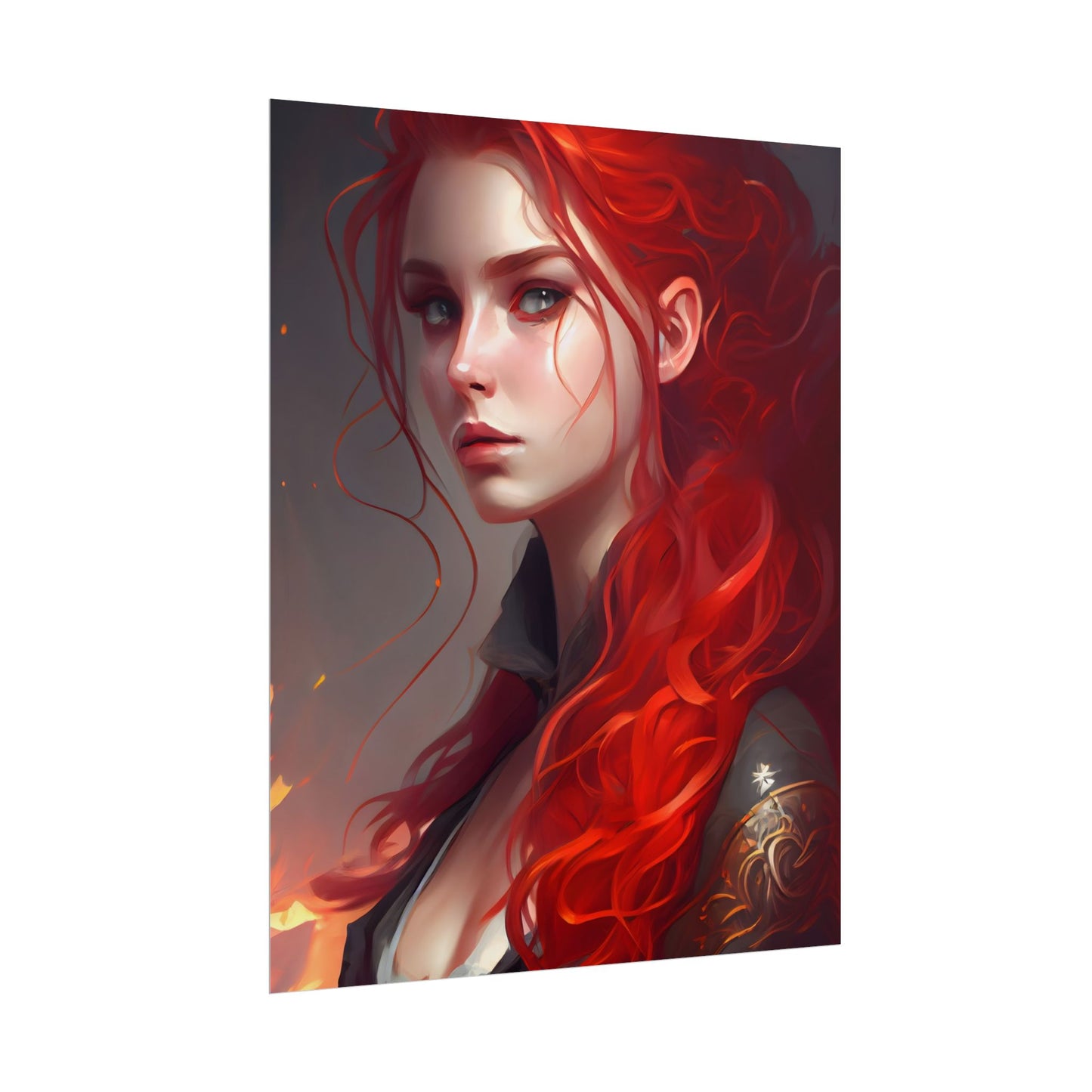 Composed Redhead: Elegant Portrait in Vibrant Red - Poster