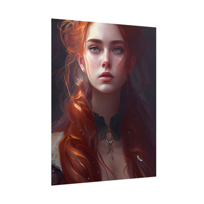 Elegant Redhead Portrait: Female Artwork in Dress - Poster
