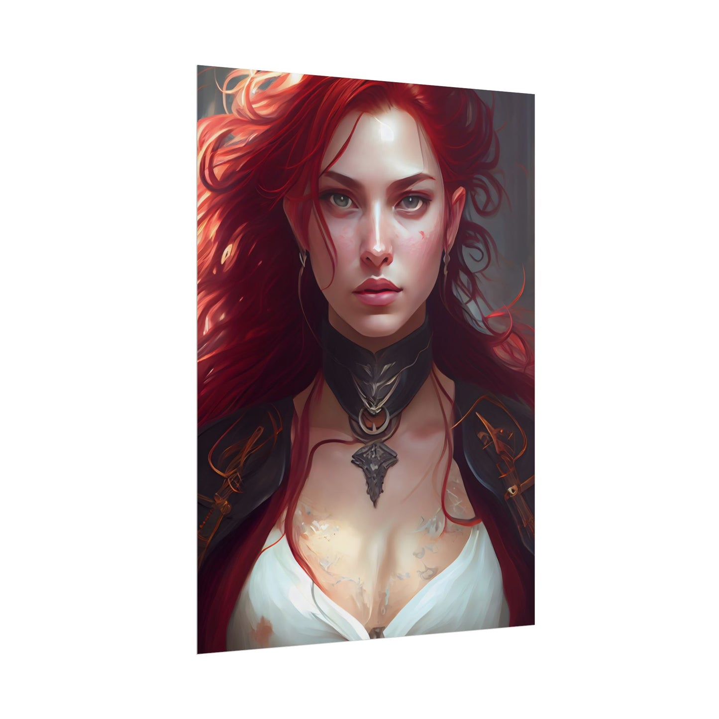 Red Hair Beauty: Elegant Woman in Black - Poster