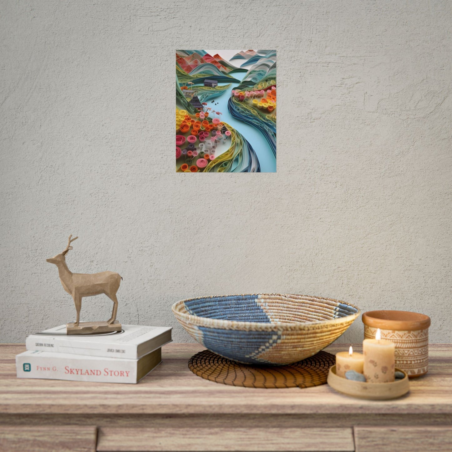 Paper Quilled Island Landscape: Handmade Artwork Photo - Poster