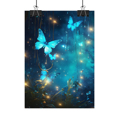 Fantasy Night Forest: Bokeh Glow Digital Artwork - Poster