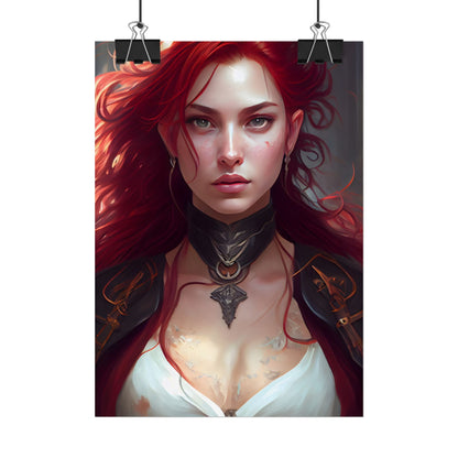Red Hair Beauty: Elegant Woman in Black - Poster