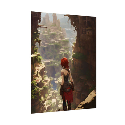 Anime Red Haired Female: Dramatic Bird's Eye View - Poster