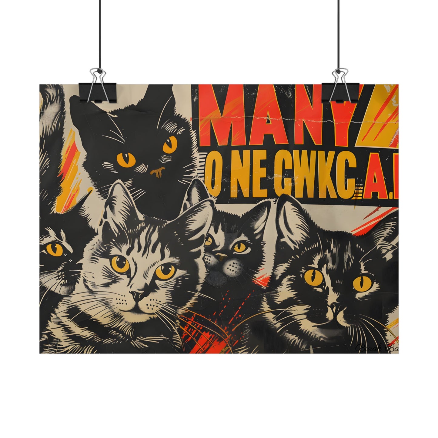 Red Cats in Soviet Motion: A Playful Poster Art - Poster