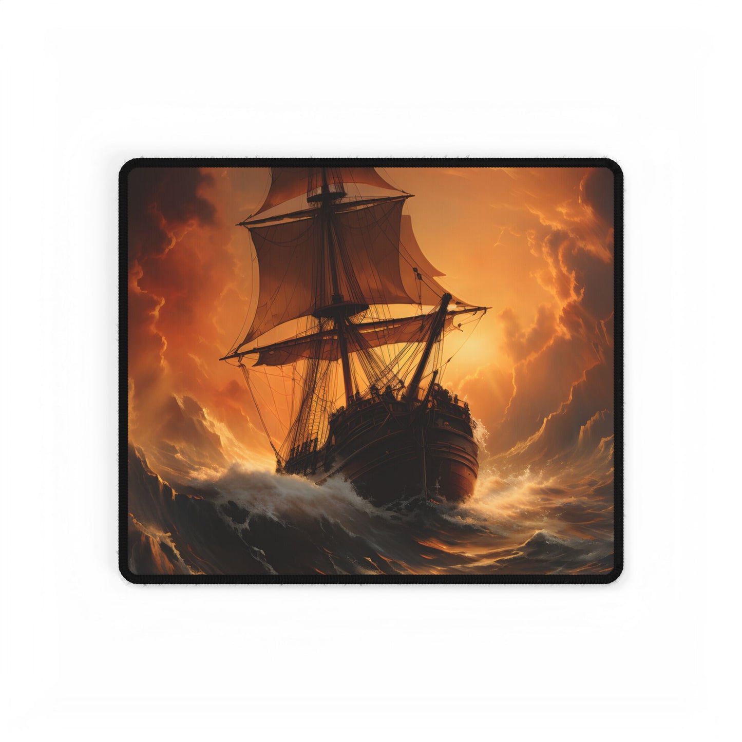 Majestic Storm Ship: Oil Painting Masterpiece - Desk Mat