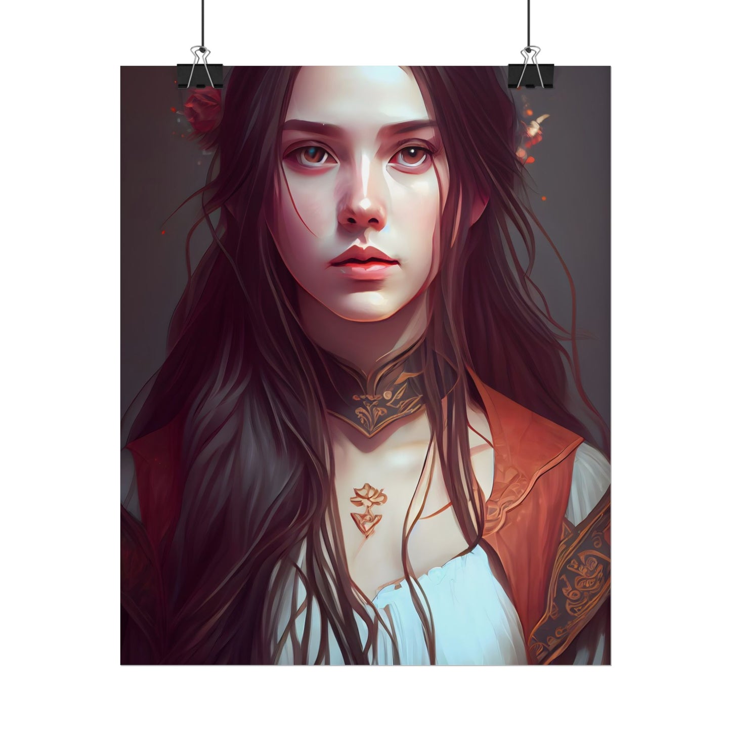Sophisticated Female Portrait: Brown Hair Artwork in Focus - Poster