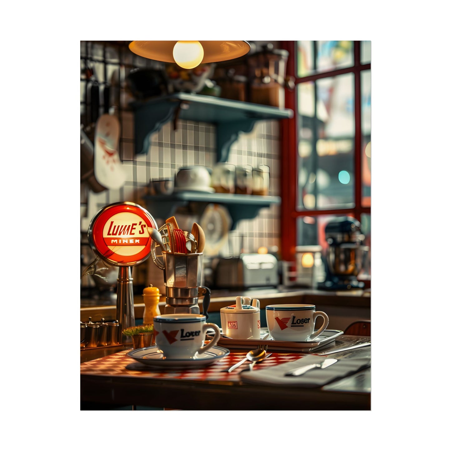 Retro Warmth: Cozy Lukes Diner Coffee Scene Art - Poster