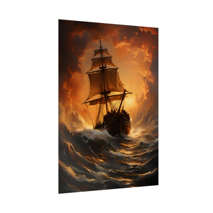 Majestic Storm Ship: Oil Painting Masterpiece - Poster