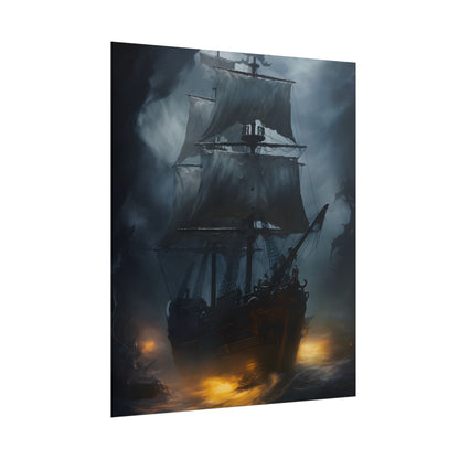 Ghostly Pirate Ship: Sailing Through the Ocean's Edge - Poster
