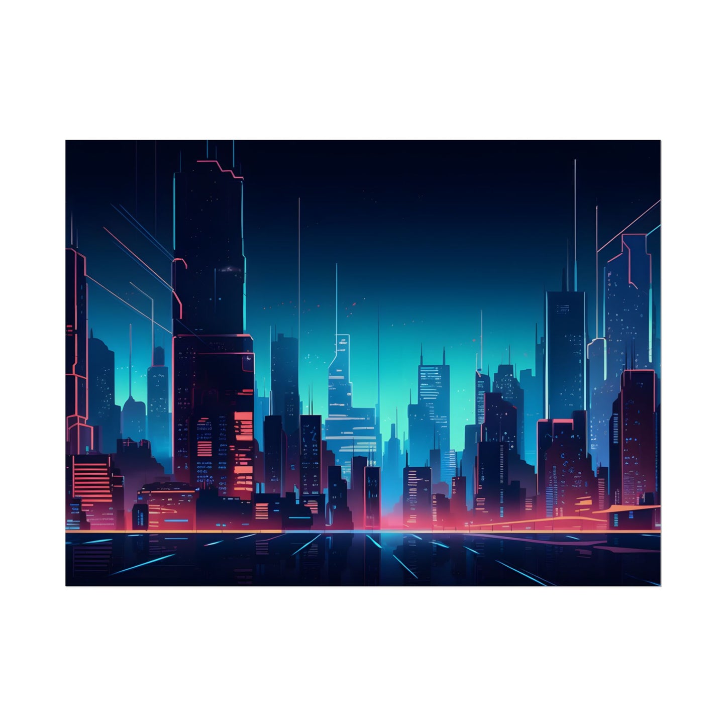 Melancholic Night Cyberpunk Cityscape: Neon Dreams Digital Art - Poster