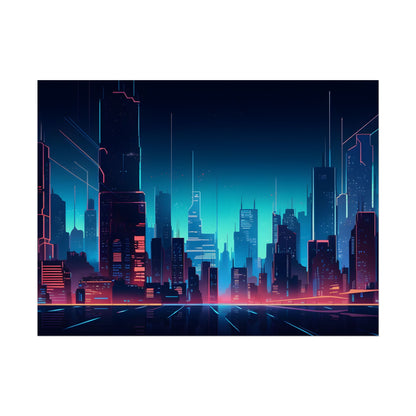 Melancholic Night Cyberpunk Cityscape: Neon Dreams Digital Art - Poster