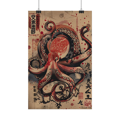 Stylized Octopus in Ukiyo-E Style: Japanese Artwork - Poster