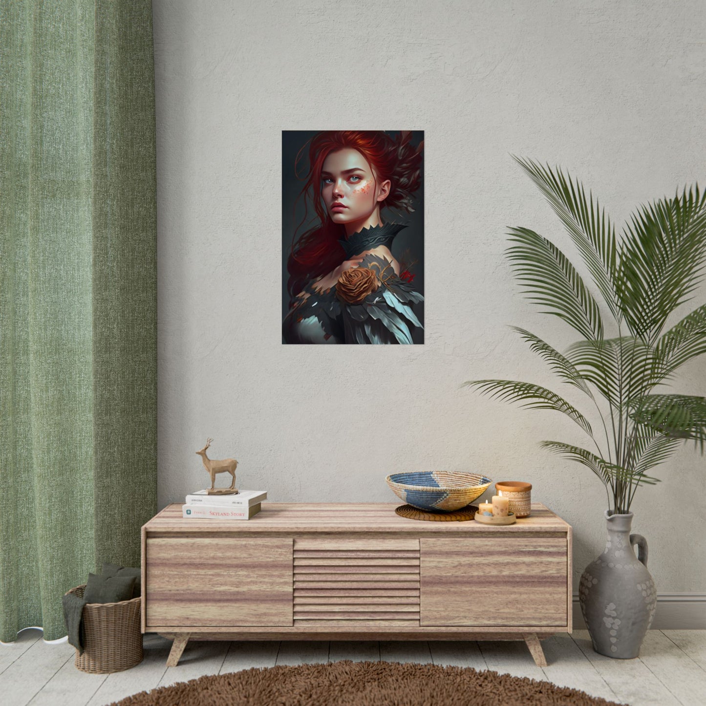 Stunning Redhead in Formal Dress: Elegant Portrait - Poster