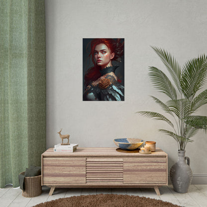Stunning Redhead in Formal Dress: Elegant Portrait - Poster