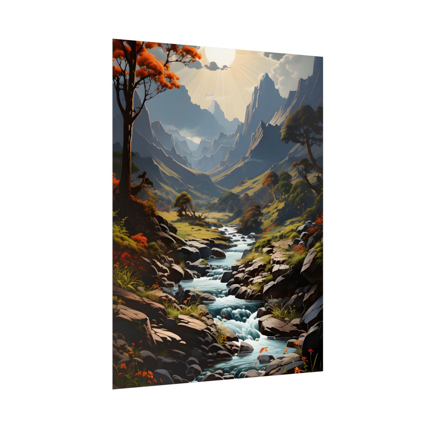 Majestic Waterfall Oil Painting: A Captivating Artwork - Poster