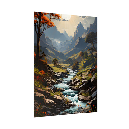Majestic Waterfall Oil Painting: A Captivating Artwork - Poster