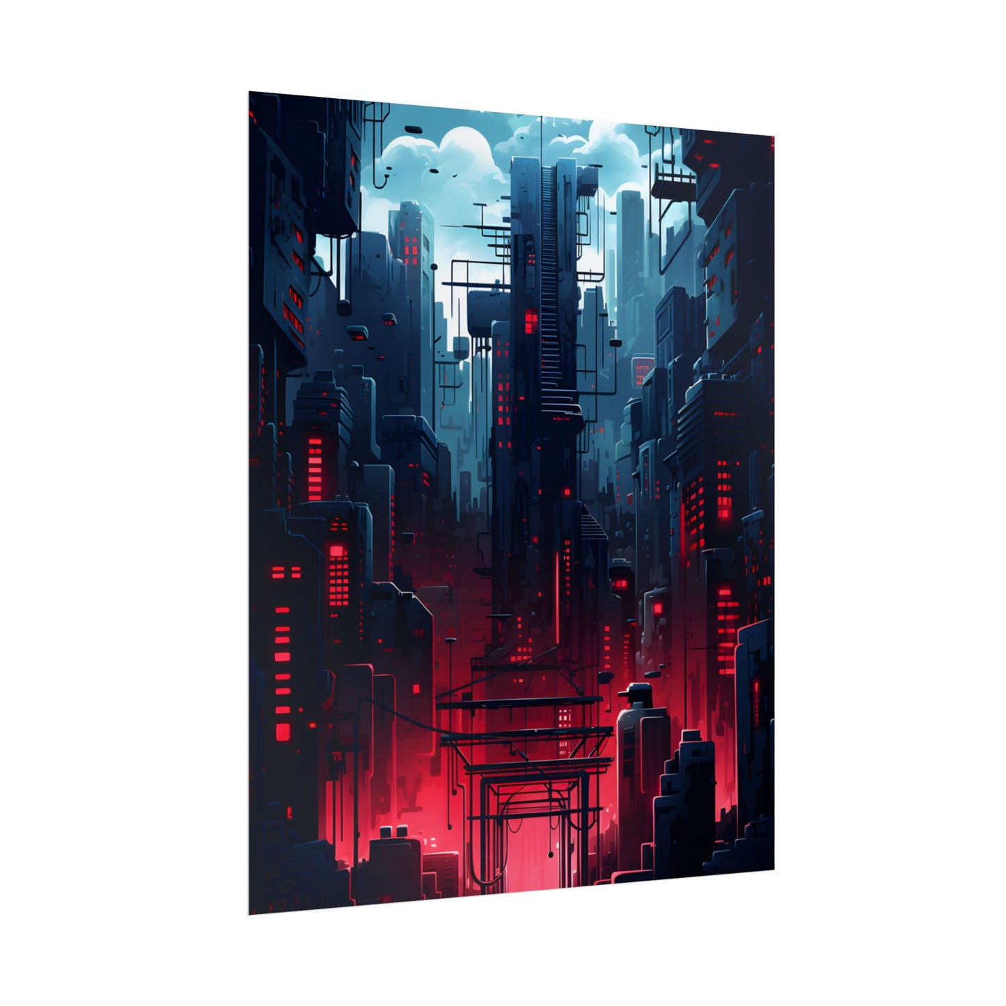 Cyberpunk Melancholy: A Nightly Cityscape Digital Art - Poster