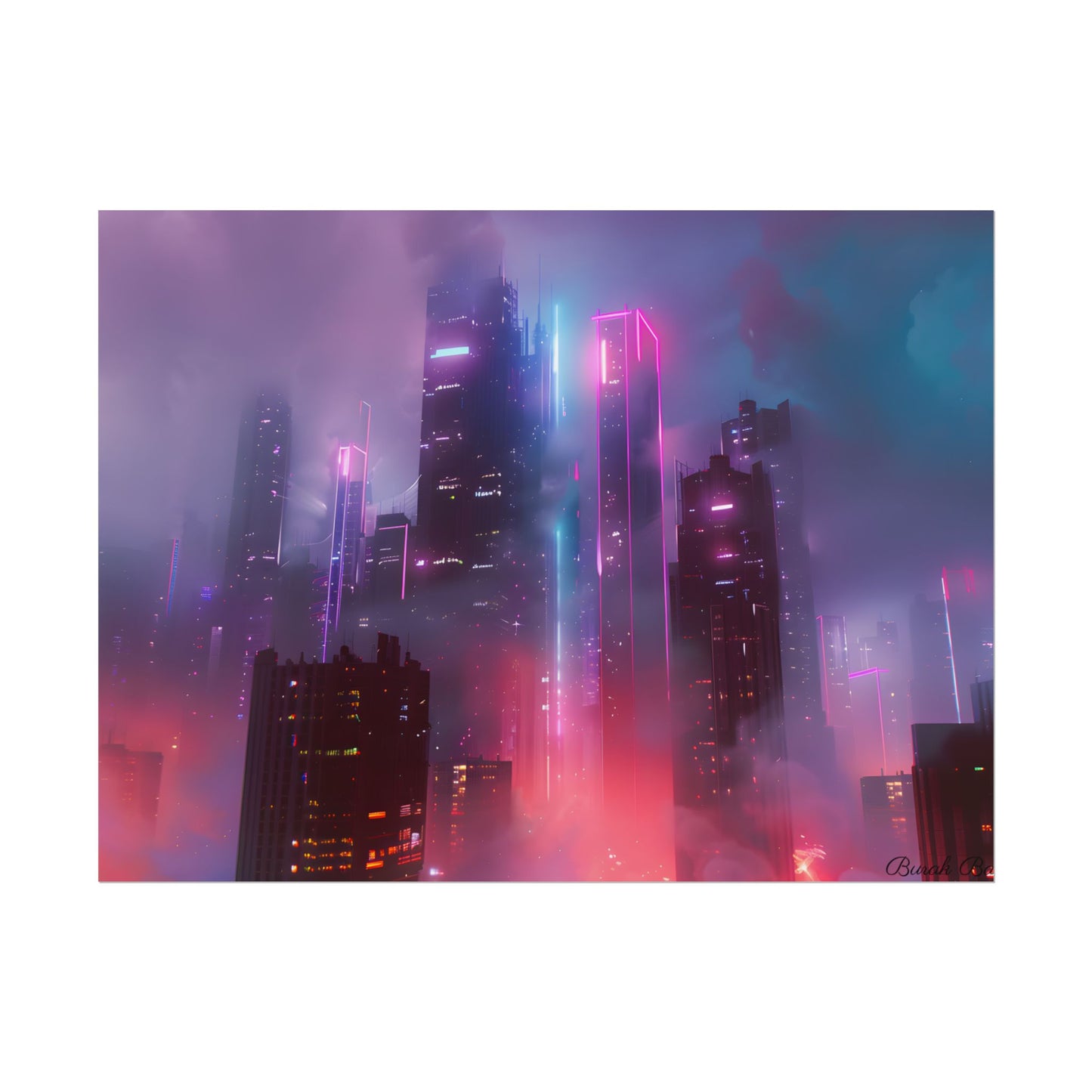 Futuristic Cityscape: Neon Dreams in the Urban Sky - Poster
