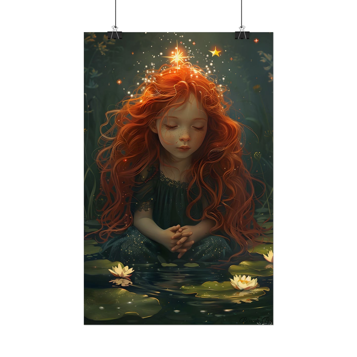 Sparkly Redhead Daydream: Young Girl Digital Art - Poster
