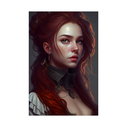 Formal Redhead Portrait: Nature-Themed Artwork in Green and Blue - Poster