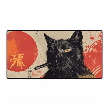 Whimsical Cat Smokes: Humorous Indoor Art - Desk Mat