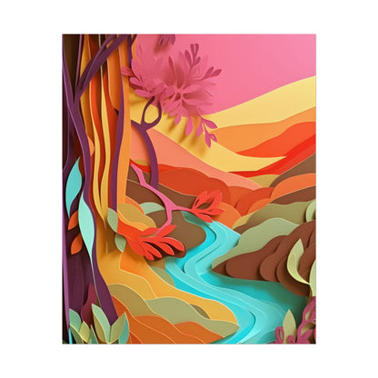 Vibrant Paper Quilled Canyon: Eye-Catching Landscape Art - Poster